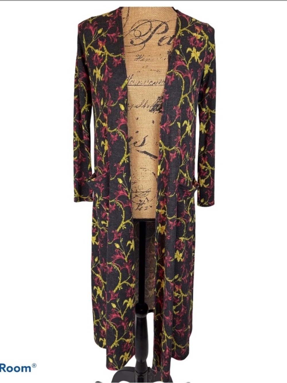 LuLaRoe Sarah Black Floral Open Front Duster Cardigan XS NWT